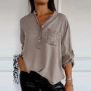 SparkleAura - Afslappet Patchwork Top Med Pailletter