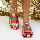 Kathleen – Moderne hjemmesko med farverige stropper og åben tå-design