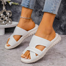 Danielle – Moderne slip on hjemmesko med krydsede strukturerede stropper