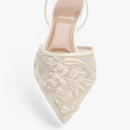 Elise – Spids tå slingback hæle med broderet blomsterdetalje