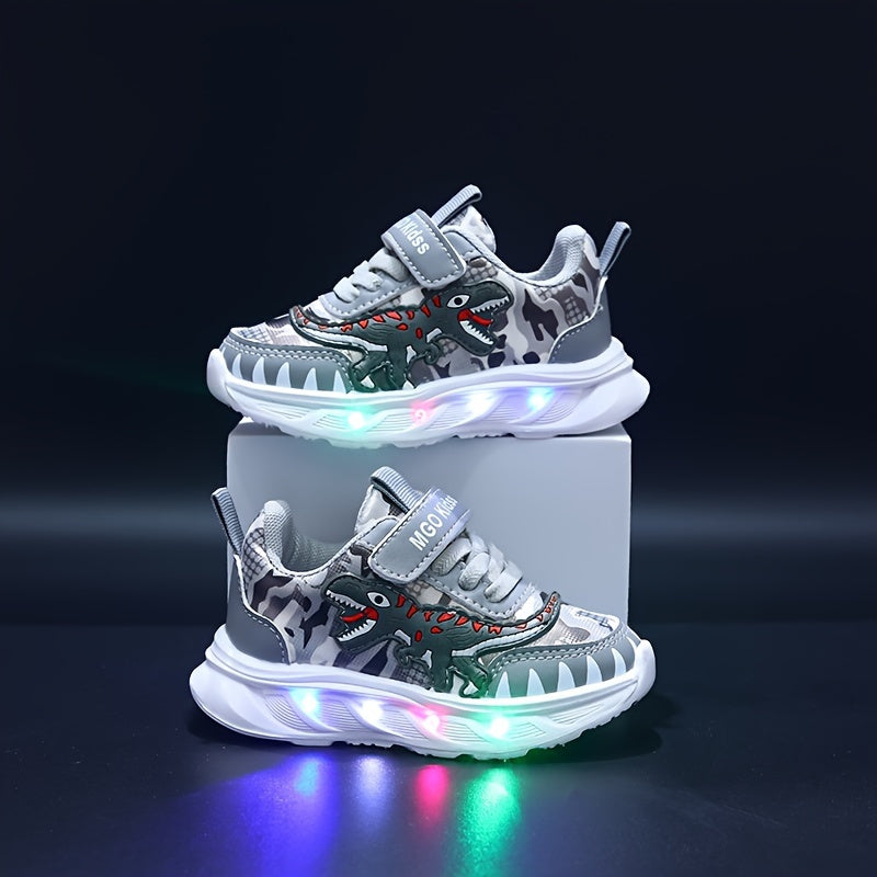 DinoSteps – Lyssko med dinosaur-design, LED-såler og nem velcrolukning