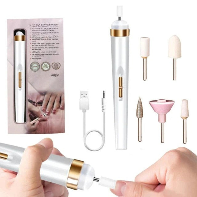 NailMuse - 5 i 1 elektrisk neglelakeringsmaskine med indbygget lys og udskiftelige hoveder
