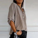 SparkleAura - Afslappet Patchwork Top Med Pailletter