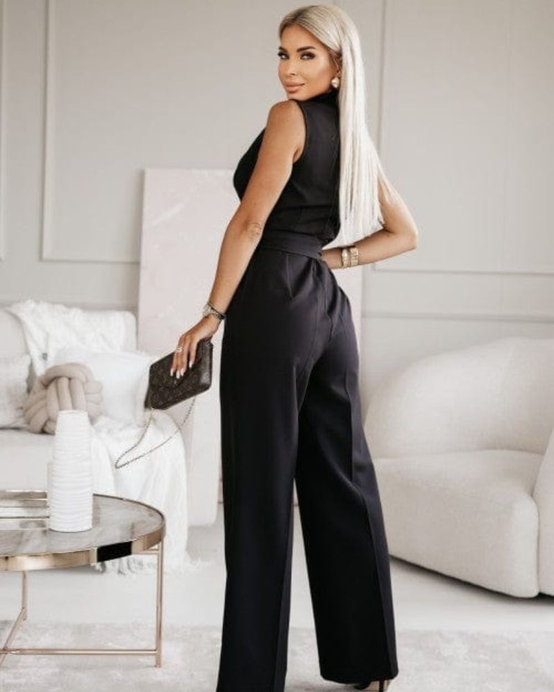 Ondine - Elegant Armeløs Jumpsuit Med Bælte