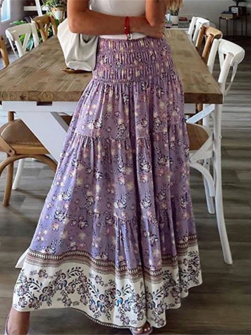 Jessica – Boheme Blomstret Maxi Nederdel med Høj Talje og Flagrende Silhuet