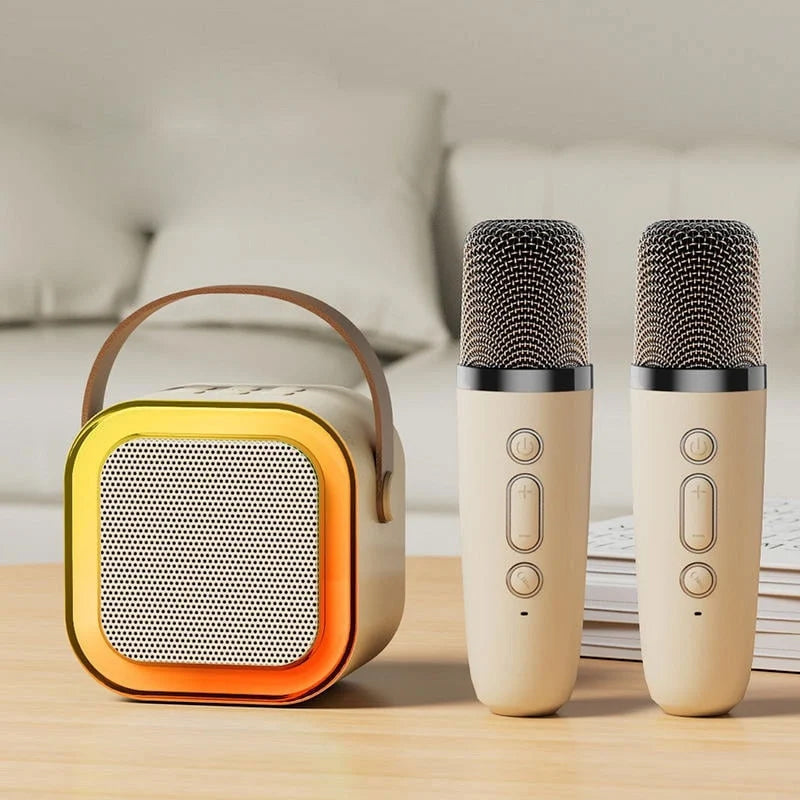 EchoWave - Bærbar mini-karaokemaskine med to trådløse mikrofoner og klar stereolyd