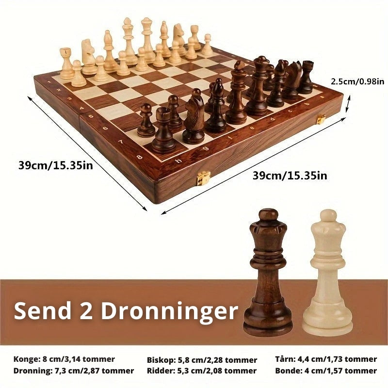 CrownChess – Elegant skaksæt med detaljerede brikker og klassisk bræt til strategisk spil