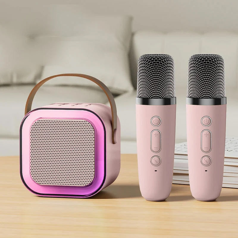 EchoWave - Bærbar mini-karaokemaskine med to trådløse mikrofoner og klar stereolyd