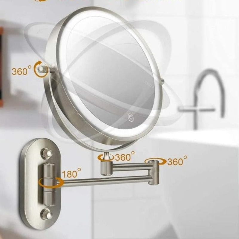 MirrorLux - Vægmonteret LED Makeup Spejl med Justerbar belysning og USB opladning