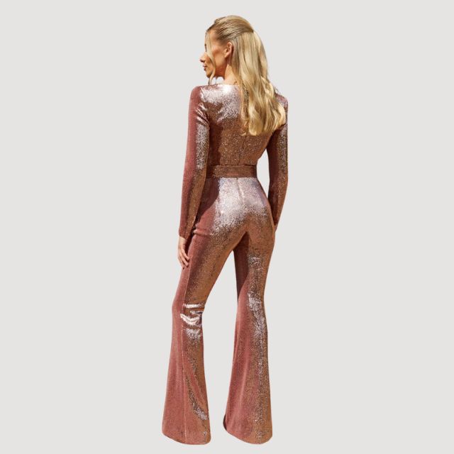 Grace – Jumpsuit med store ben med lange ærmer og talje med bælte
