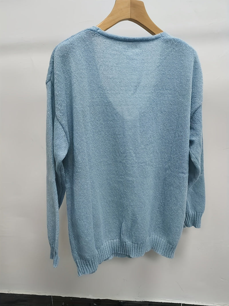 Uma - Hyggelig Dyb V-Hals Sweater med Lange ærmer