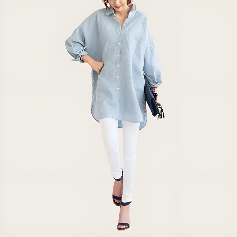 Zariah – Elegant oversized skjorte med lange ærmer og knapper foran