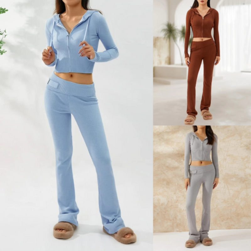 Selene – Cropped hættelynlåstop med slim fit bukser og behagelig pasform