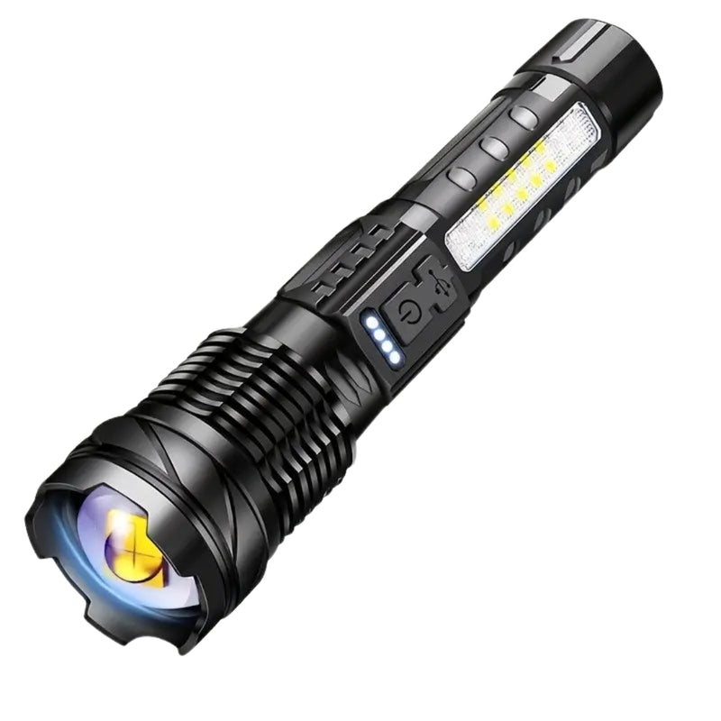 TacticalBeam – Kraftig genopladelig lommelygte med superlys LED og 7 lystilstande