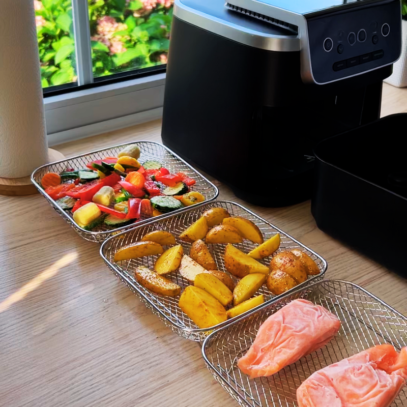 CrispMate – Stabelbare Airfryer-Kurve til Maksimal Kapacitet