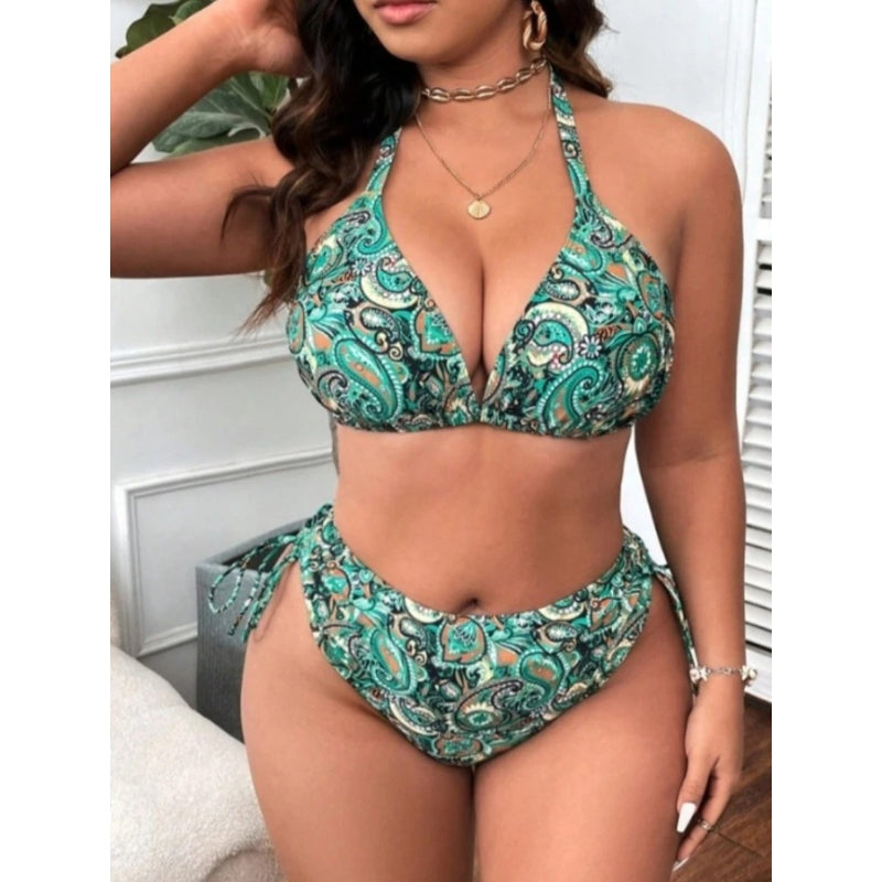 Natalia – Højtaljet bikinisæt med unikt print og justerbare stropper
