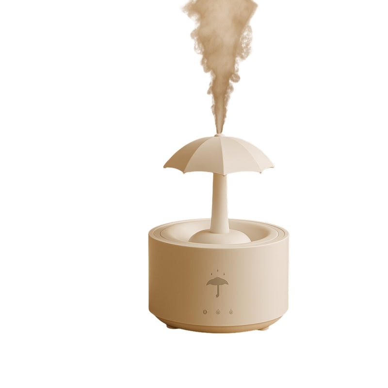 DropAura – Roterende paraplydiffusor med vanddråbeeffekt og LED lysring