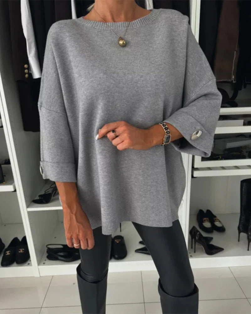 Lily - Oversized trøje med rund halsudskæring og dekorative knapper