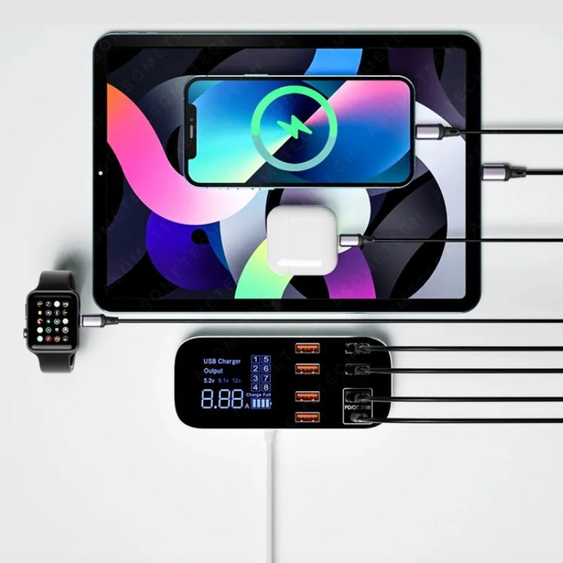 PlugTray – Kompakt multi USB opladerhub med 6 porte og hurtigopladningsfunktion