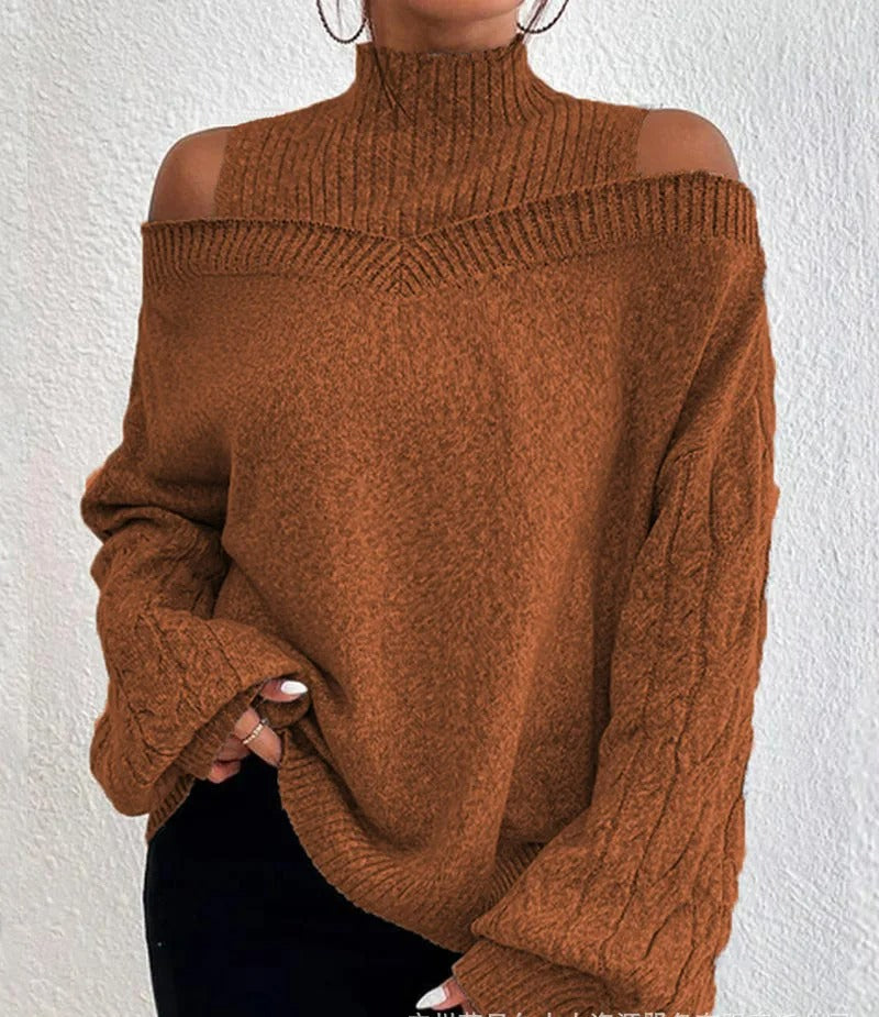 Tessa - Off-Shoulder Højhalset Sweater