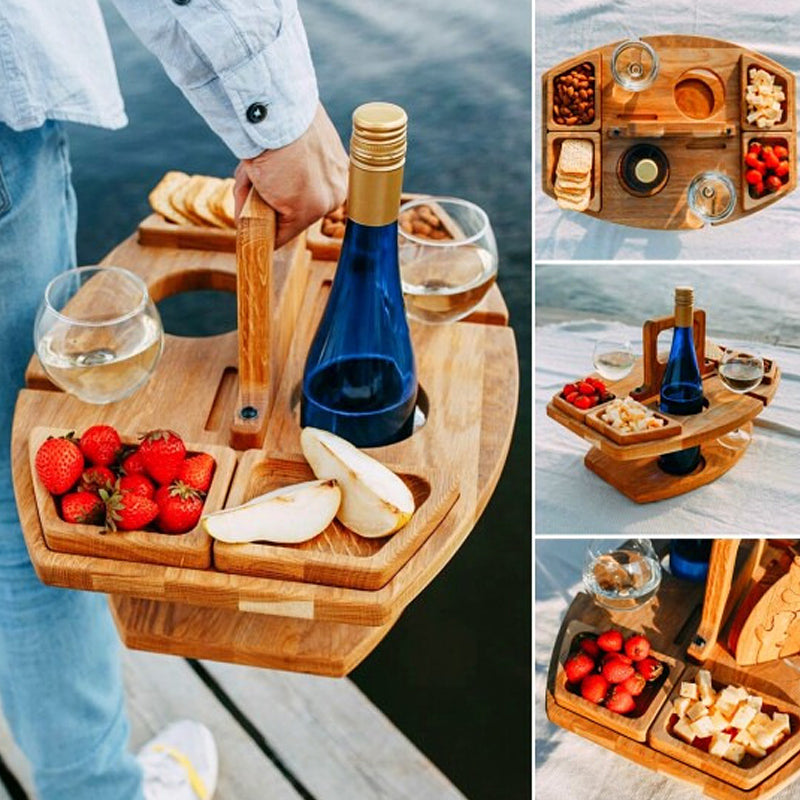 TrekTable - Bærbart vinbord med glas og snackrum