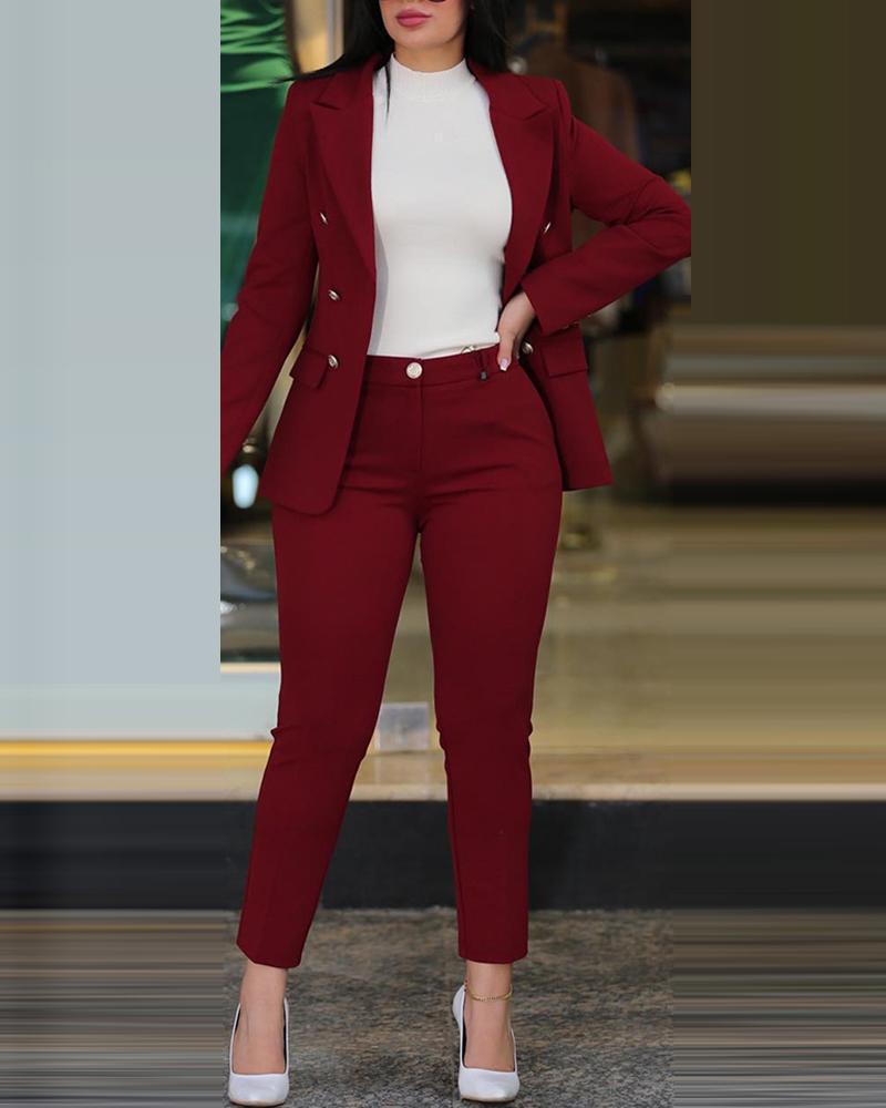 Eleanor - Slim fit todelt sæt med lommer og knaplukning