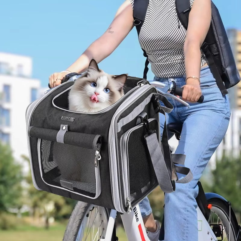 PawVelo – Udvidelig cykelkurv til kæledyr med sidevinduer for hurtigudløser