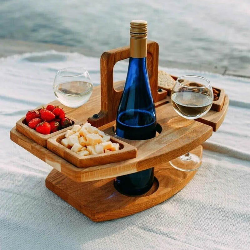 TrekTable - Bærbart vinbord med glas og snackrum