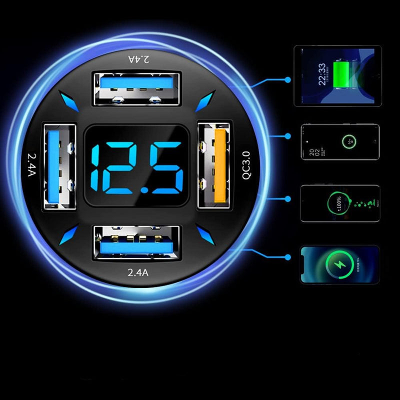VoltEdge – Digital biloplader med spændingsvisning og USB porte til flere enheder