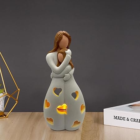 LumiAmor - Evig kærlighed LED lysholder med mor datter statue og varm glød