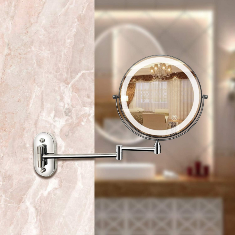 LumaGlow – Elegant rundt spejl med indbygget LED-lys og justerbar synsvinkel