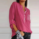 SparkleAura - Afslappet Patchwork Top Med Pailletter