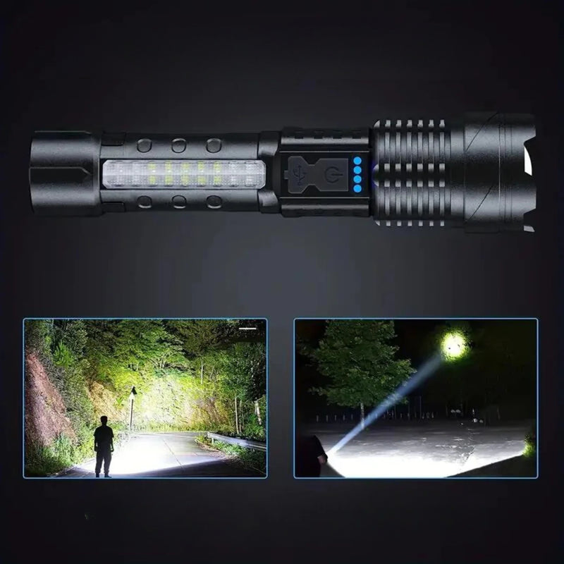 TacticalBeam – Kraftig genopladelig lommelygte med superlys LED og 7 lystilstande