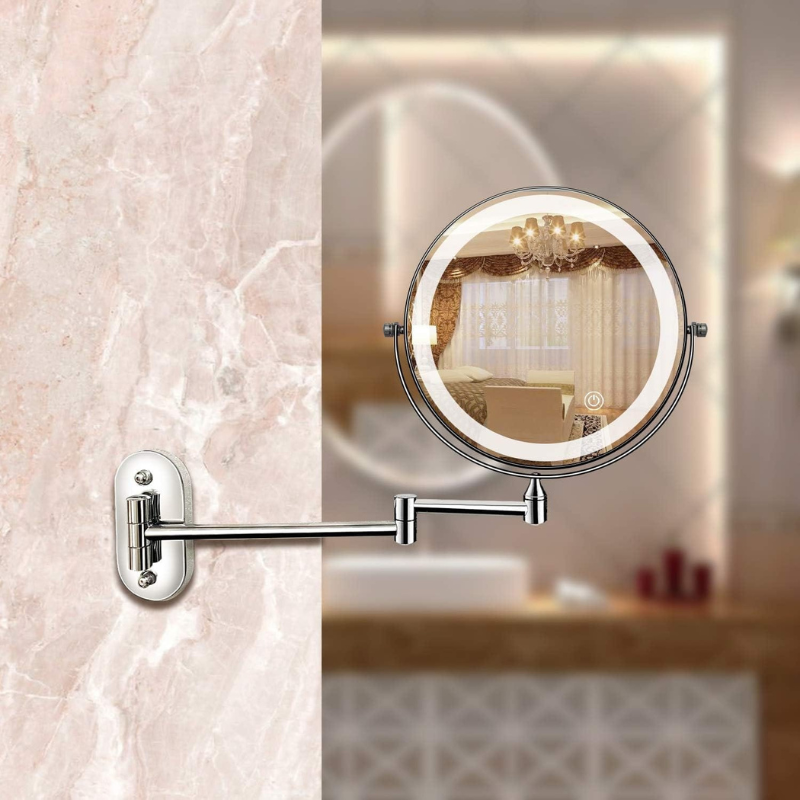 MirrorLux - Vægmonteret LED Makeup Spejl med Justerbar belysning og USB opladning
