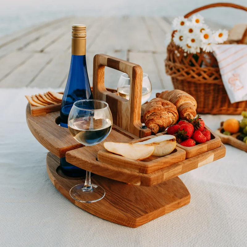 TrekTable - Bærbart vinbord med glas og snackrum