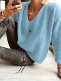 Uma - Hyggelig Dyb V-Hals Sweater med Lange ærmer