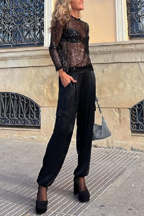 Sonia - Glitrende Bluse med Flared Ærmer