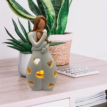 LumiAmor - Evig kærlighed LED lysholder med mor datter statue og varm glød