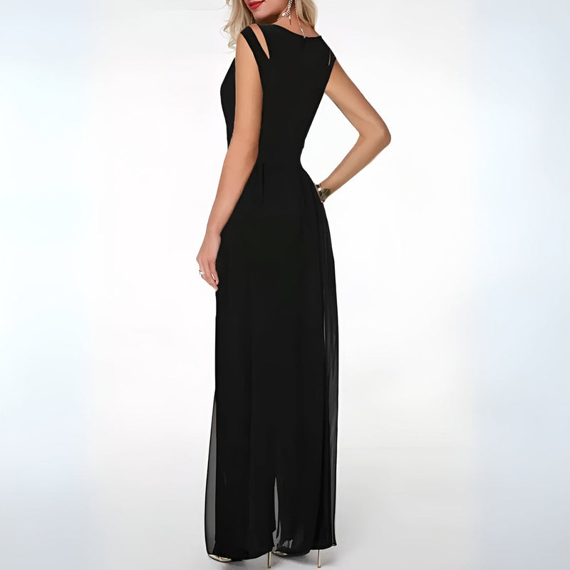 Quinn – Ærmeløs jumpsuit med rund halsudskæring og vide ben