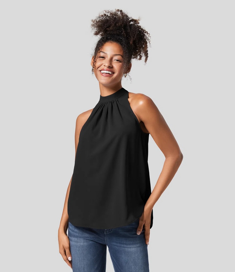 Nicole – Ærmeløs bluse med halterneck og afslappet pasform