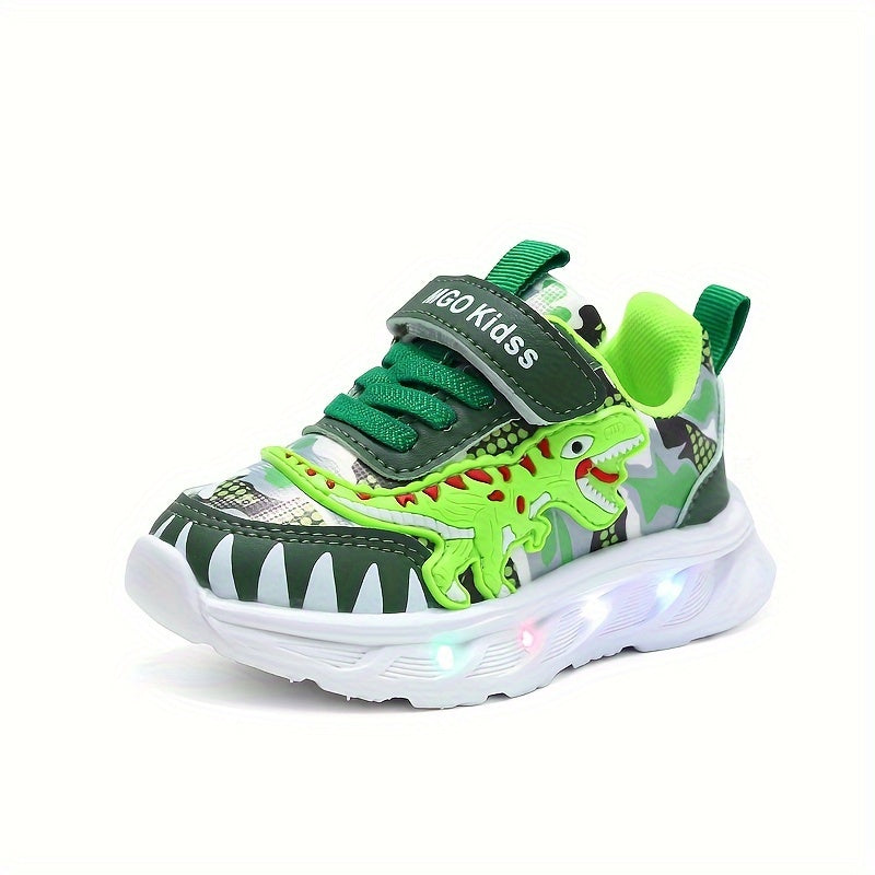 DinoSteps – Lyssko med dinosaur-design, LED-såler og nem velcrolukning