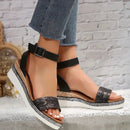 Sophia - Slangeskindssandaler med justerbar ankelrem