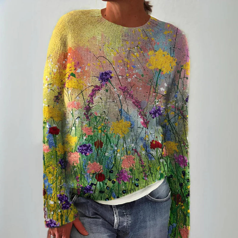 Sofia - Stilfuld langærmet sweater med blomsterprint og komfort