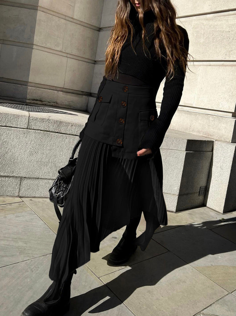 Lina – Moderne plisseret nederdel med lagdelt look og knapper foran