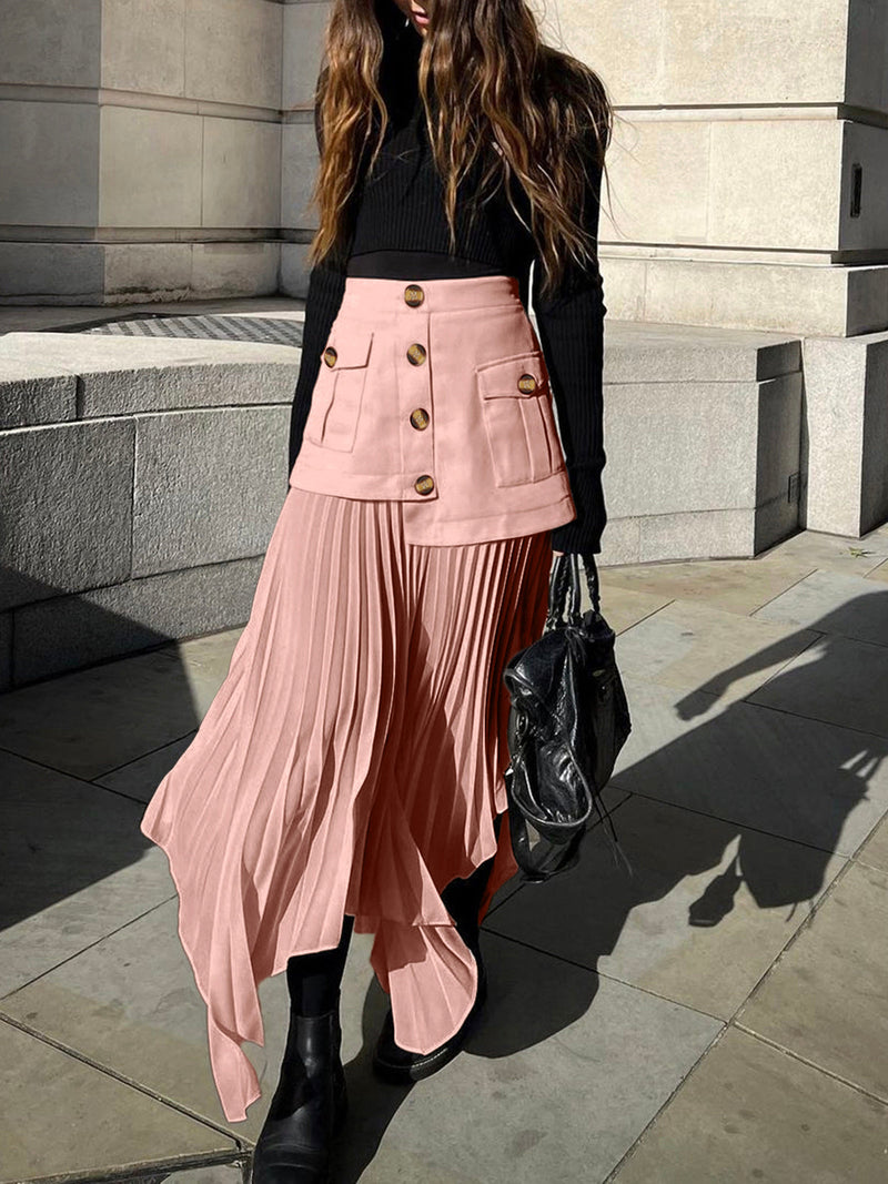 Lina – Moderne plisseret nederdel med lagdelt look og knapper foran