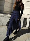 Lina – Moderne plisseret nederdel med lagdelt look og knapper foran
