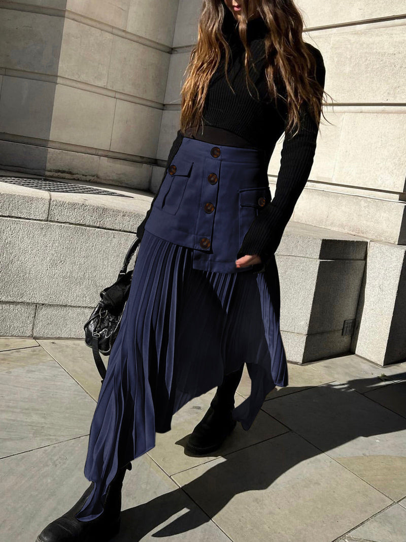 Lina – Moderne plisseret nederdel med lagdelt look og knapper foran
