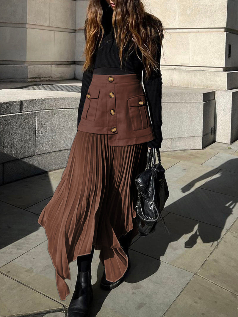 Lina – Moderne plisseret nederdel med lagdelt look og knapper foran
