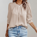 Emilia - Casual bluse med rund hals og lanterne lange ærmer