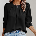 Emilia - Casual bluse med rund hals og lanterne lange ærmer